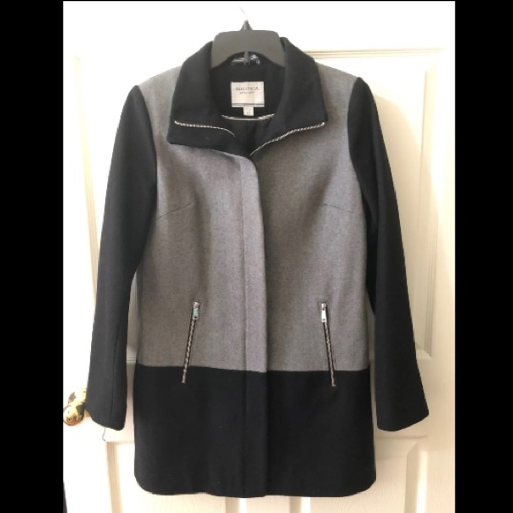 Nautica Black and Gray Wool Coat